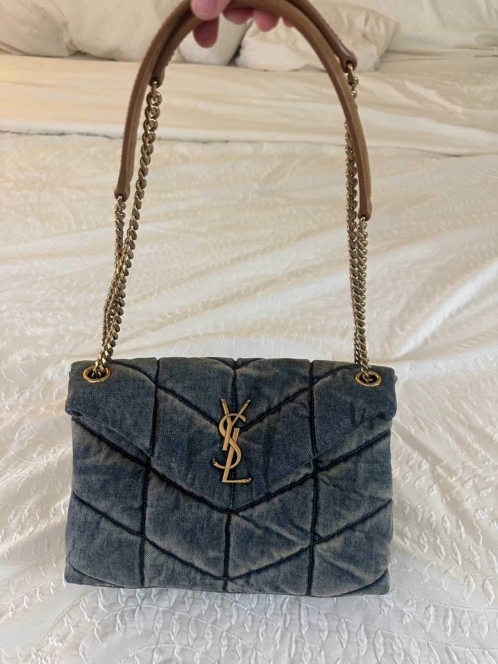 Yves Saint Laurent Denim Puffer Shoulder Bag in Rodeo Blue with Gold Hardware - Picture 5 of 5